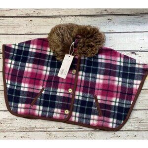 Beautiful NWT Janie and Jack girls pink plaid cape sweater size 6-12 months